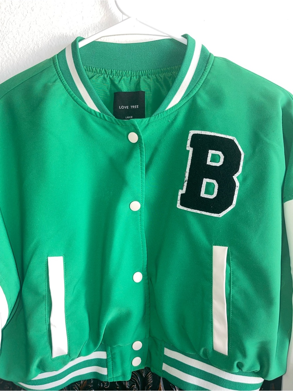 Love Tree Green and White Kids' Letterman Jacket